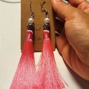 Pink love tassel earrings